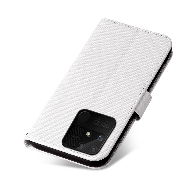 For Realme Narzo 50A Phone Case Cover Diamond Texture PU Leather Wallet Stand Cell Phone Shell with Strap - White