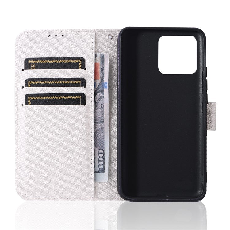 For Realme Narzo 50A Phone Case Cover Diamond Texture PU Leather Wallet Stand Cell Phone Shell with Strap - White