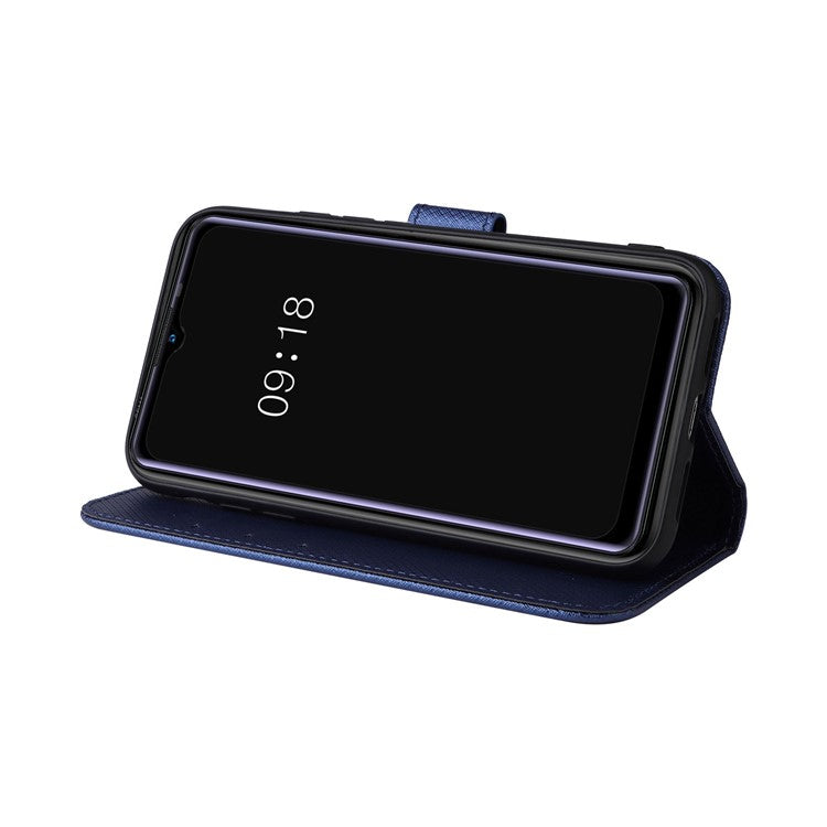 For Realme Narzo 50A Phone Case Cover Diamond Texture PU Leather Wallet Stand Cell Phone Shell with Strap - Blue