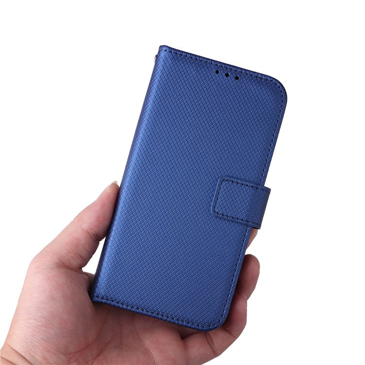 For Realme Narzo 50A Phone Case Cover Diamond Texture PU Leather Wallet Stand Cell Phone Shell with Strap - Blue