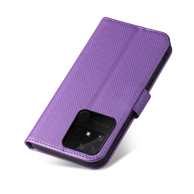 For Realme Narzo 50A Phone Case Cover Diamond Texture PU Leather Wallet Stand Cell Phone Shell with Strap - Purple