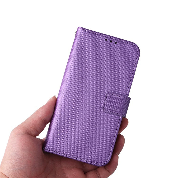 For Realme Narzo 50A Phone Case Cover Diamond Texture PU Leather Wallet Stand Cell Phone Shell with Strap - Purple