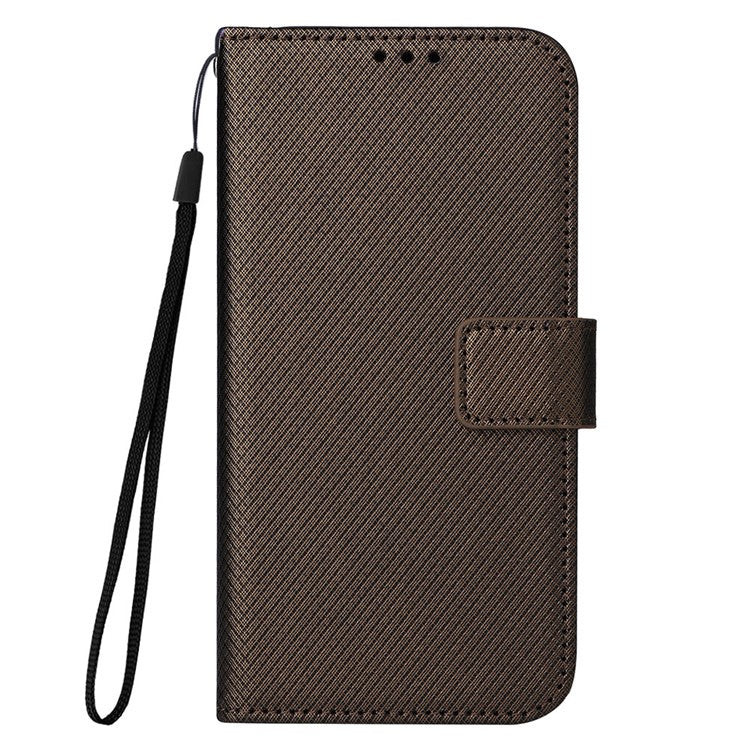 For Realme Narzo 50A Phone Case Cover Diamond Texture PU Leather Wallet Stand Cell Phone Shell with Strap - Brown