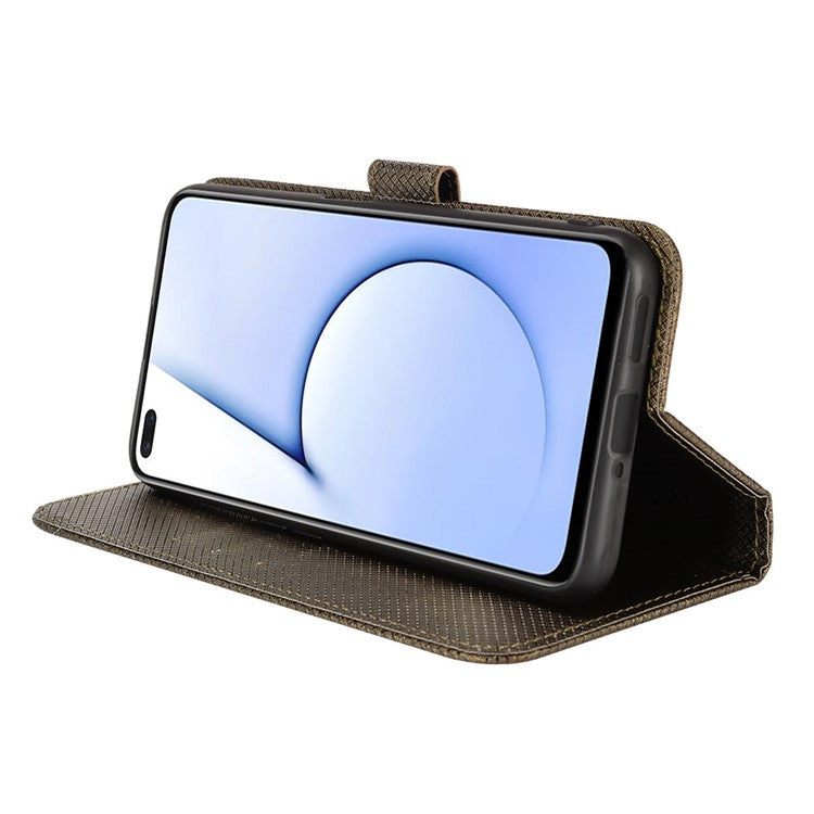 For Realme X50 5G/Realme X3 Diamond Texture Phone Case Cover Shockproof PU Leather Wallet Stand Cell Phone Shell with Strap - Brown