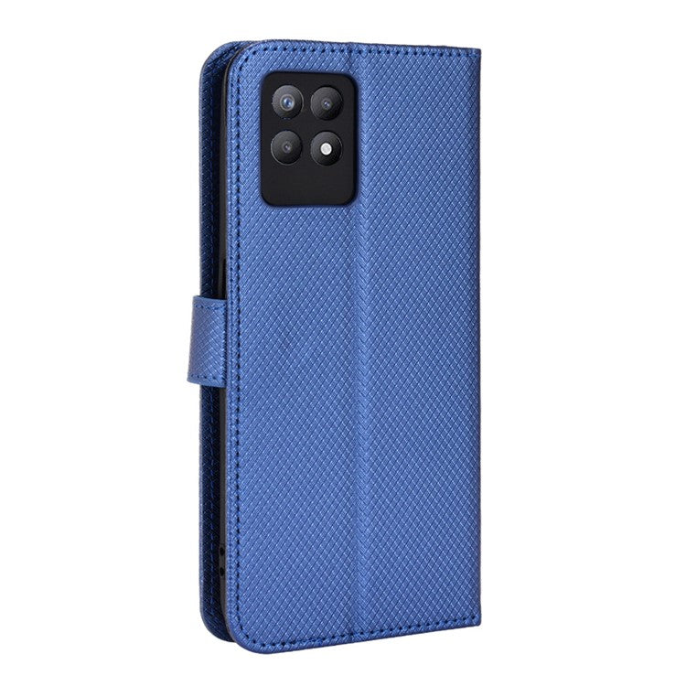 Smartphone Case Bag for Realme 8i/Narzo 50 4G, Diamond Texture PU Leather Wallet Stand Cover Anti-scratch Cell Phone Shell with Strap - Blue