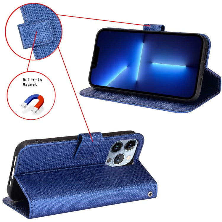 Smartphone Case Bag for Realme 8i/Narzo 50 4G, Diamond Texture PU Leather Wallet Stand Cover Anti-scratch Cell Phone Shell with Strap - Blue