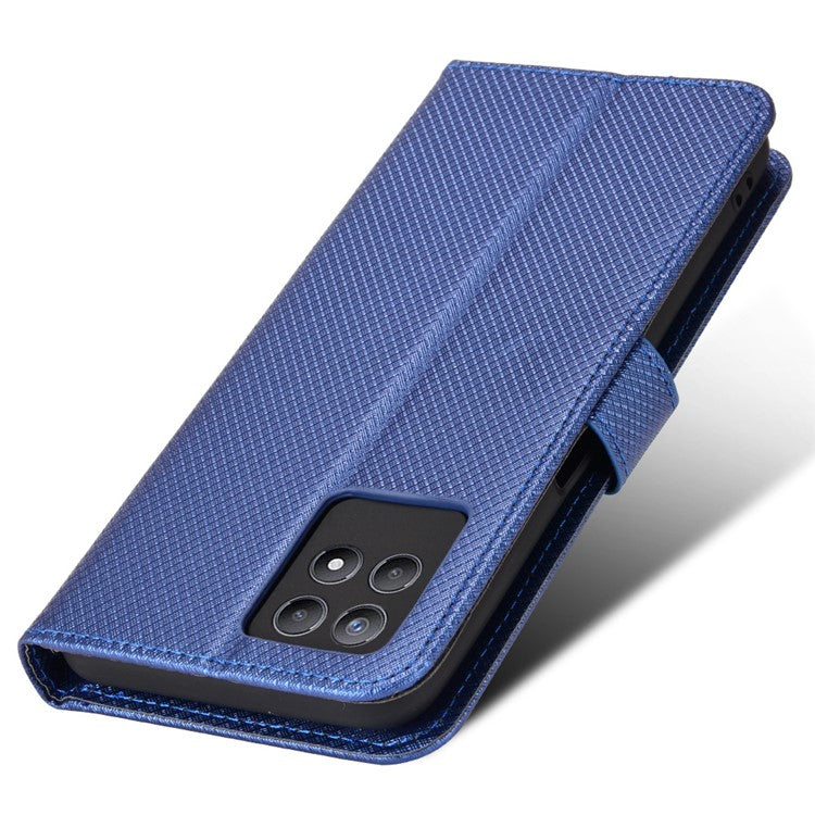 Smartphone Case Bag for Realme 8i/Narzo 50 4G, Diamond Texture PU Leather Wallet Stand Cover Anti-scratch Cell Phone Shell with Strap - Blue