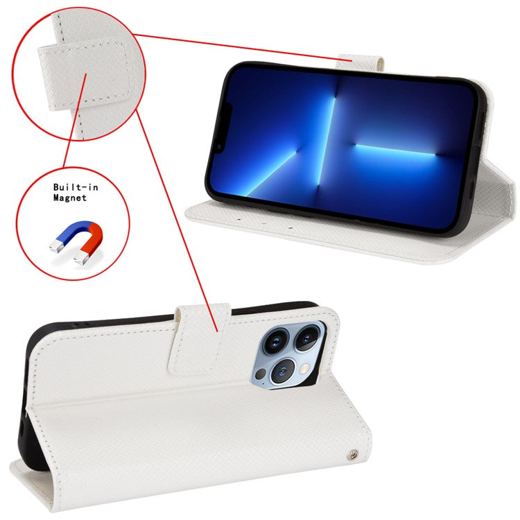 For Oppo A74 4G/Oppo F19 PU Leather Phone Case Wallet Stand Cover Anti-scratch Diamond Texture Phone Cover with Strap - White