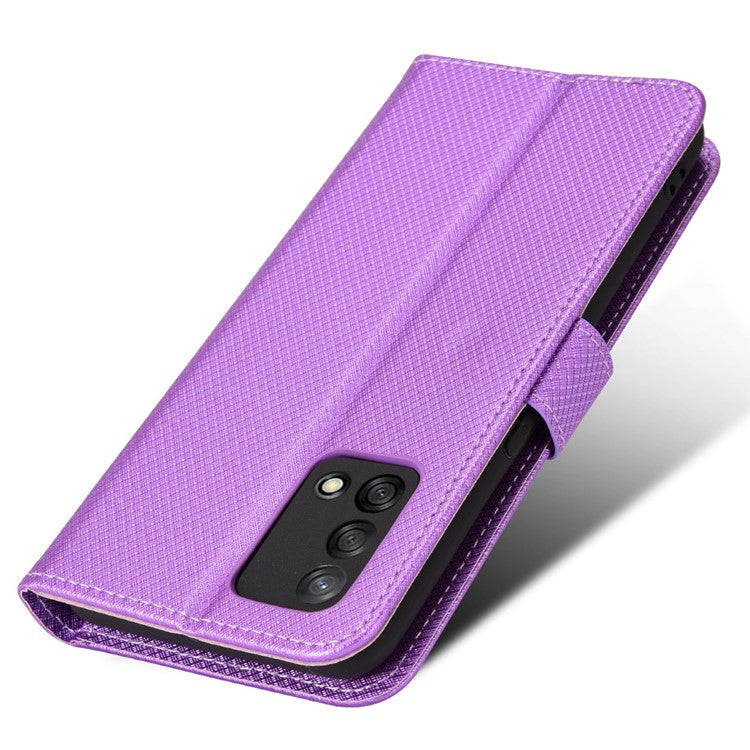 For Oppo A74 4G/Oppo F19 PU Leather Phone Case Wallet Stand Cover Anti-scratch Diamond Texture Phone Cover with Strap - Purple