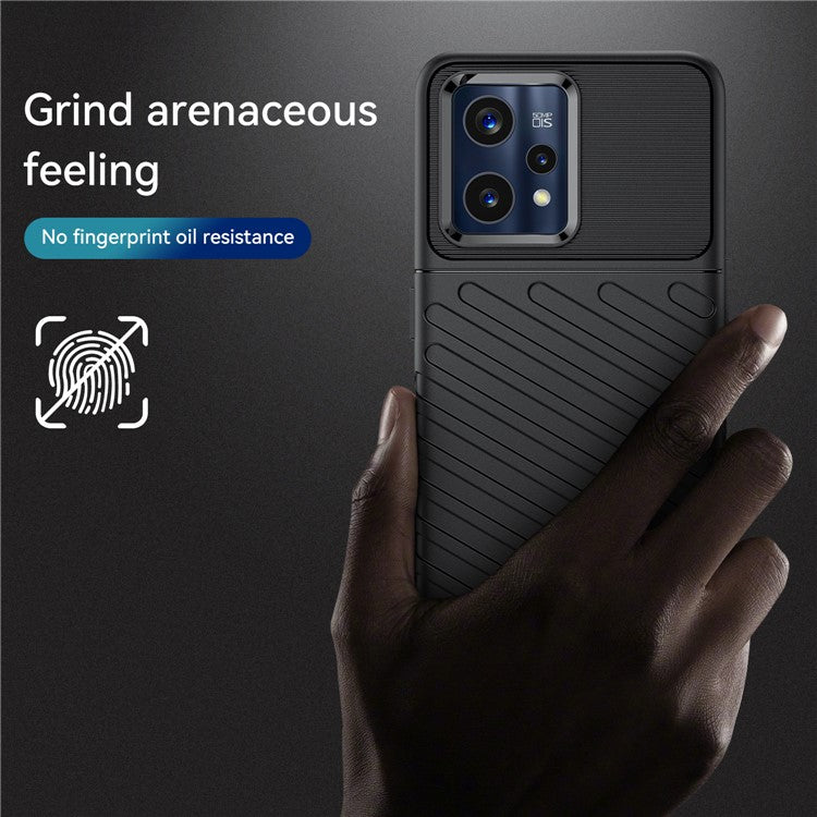 For Realme 9 Pro+ Thunder Series Thickened TPU Twill Texture Phone Case Drop-resistant Protective Cover - Black