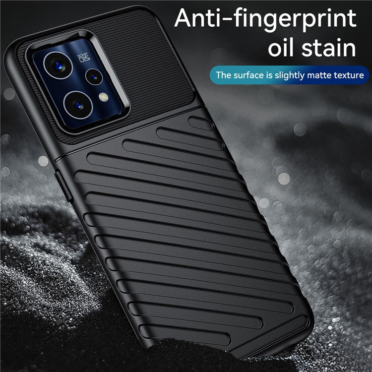 For Realme 9 Pro+ Thunder Series Thickened TPU Twill Texture Phone Case Drop-resistant Protective Cover - Black