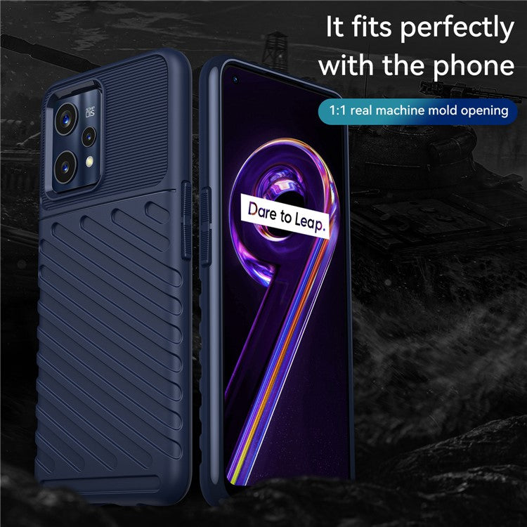 For Realme 9 Pro+ Thunder Series Thickened TPU Twill Texture Phone Case Drop-resistant Protective Cover - Blue