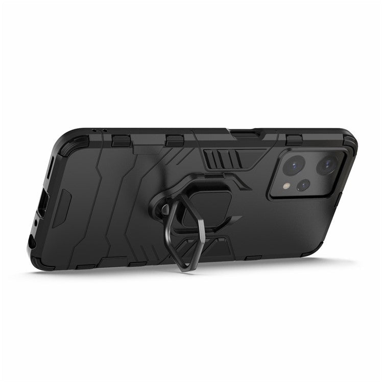 For Realme 9 Pro 5G / 9 5G / V25 Shockproof TPU+ Hard PC Protective Case Anti-Scratch Ring Kickstand Back Cover - Black