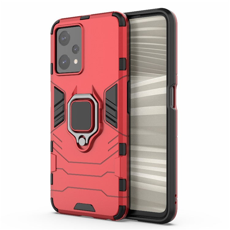For Realme 9 Pro 5G / 9 5G / V25 Shockproof TPU+ Hard PC Protective Case Anti-Scratch Ring Kickstand Back Cover - Red