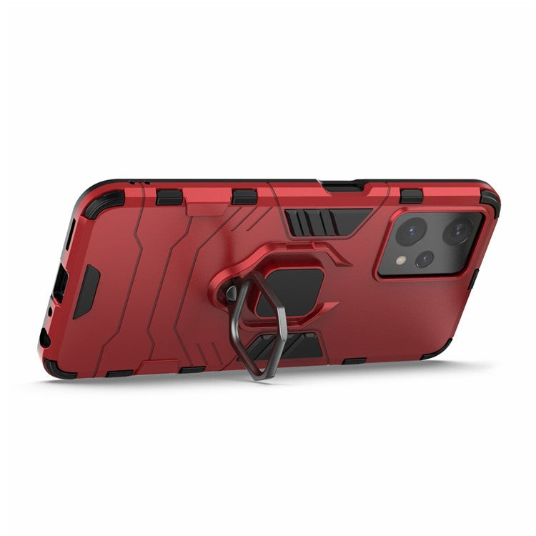 For Realme 9 Pro 5G / 9 5G / V25 Shockproof TPU+ Hard PC Protective Case Anti-Scratch Ring Kickstand Back Cover - Red