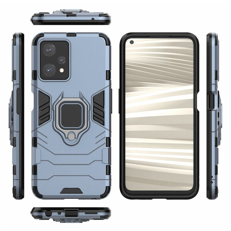 For Realme 9 Pro 5G / 9 5G / V25 Shockproof TPU+ Hard PC Protective Case Anti-Scratch Ring Kickstand Back Cover - Blue
