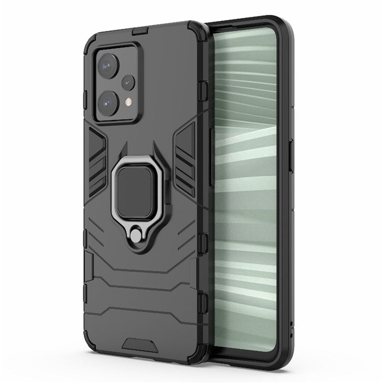 For Realme 9 Pro+ Soft TPU + Hard PC Heavy Duty Shockproof Hybrid Case with Ring Kickstand - Black