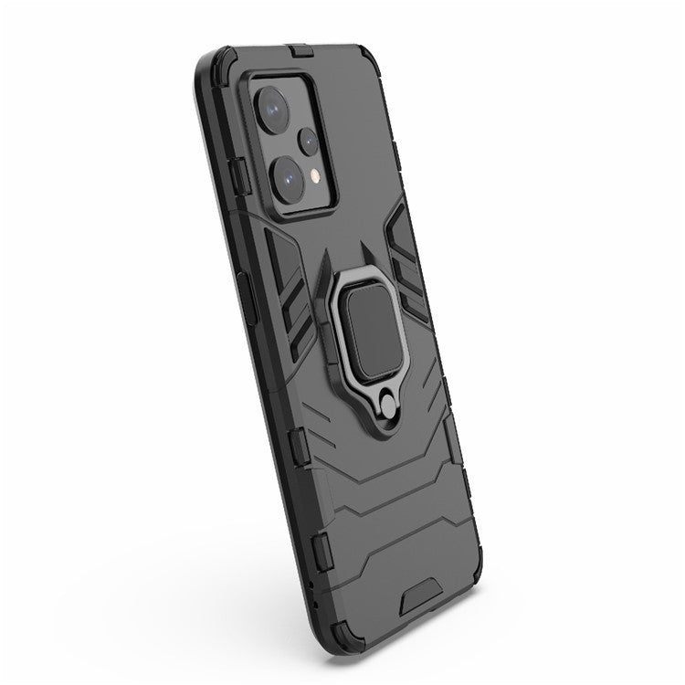 For Realme 9 Pro+ Soft TPU + Hard PC Heavy Duty Shockproof Hybrid Case with Ring Kickstand - Black
