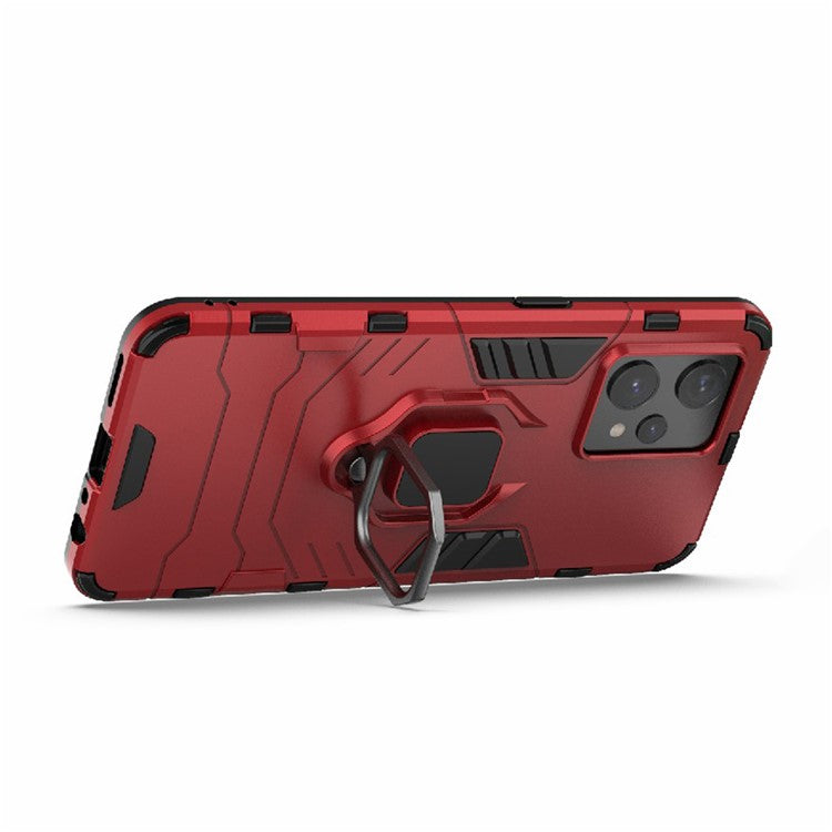 For Realme 9 Pro+ Soft TPU + Hard PC Heavy Duty Shockproof Hybrid Case with Ring Kickstand - Red