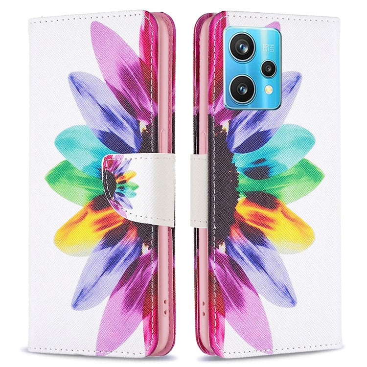 For Realme 9 Pro+ Pattern Printing PU Leather Case Magnetic Closure Stand Wallet Style Flip Cover - Sunflower