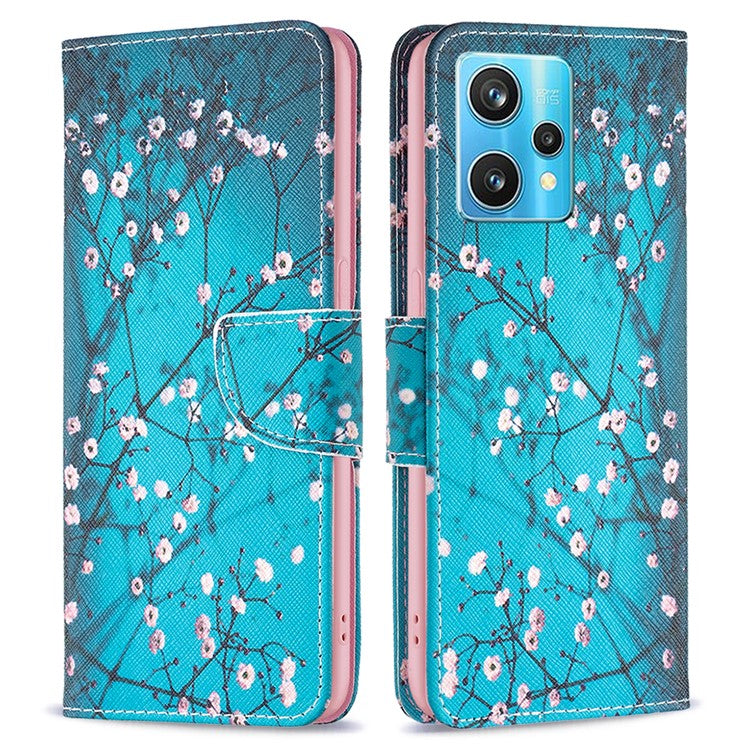 For Realme 9 Pro+ Pattern Printing PU Leather Case Magnetic Closure Stand Wallet Style Flip Cover - Plum Blossom