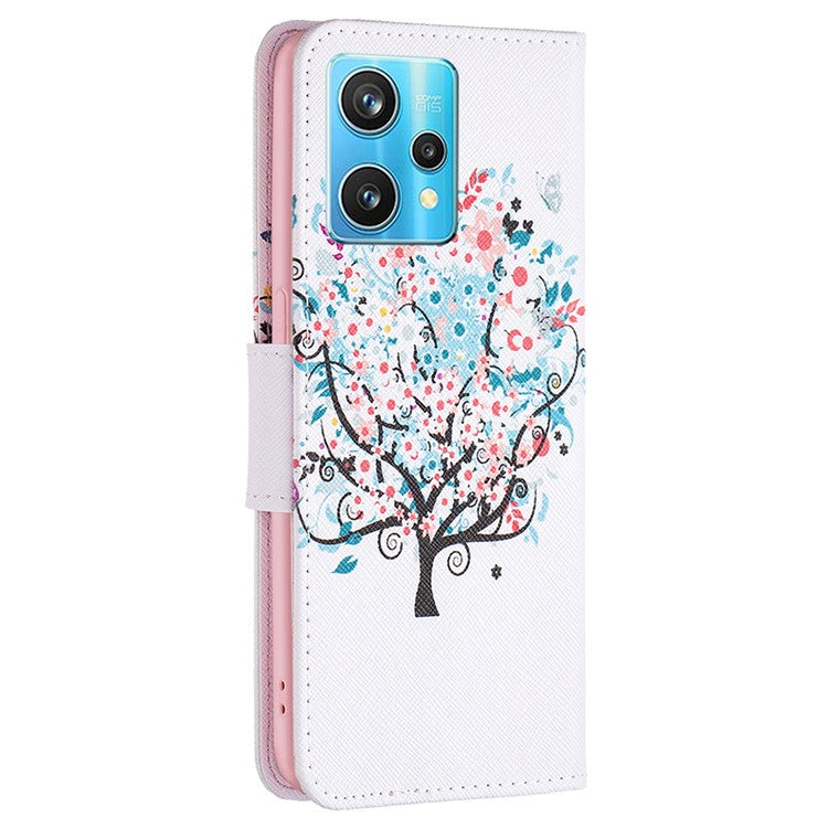 For Realme 9 Pro+ Pattern Printing PU Leather Case Magnetic Closure Stand Wallet Style Flip Cover - Flower Tree