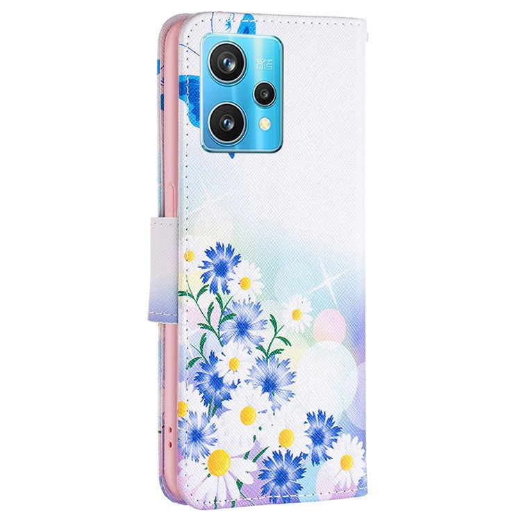 For Realme 9 Pro+ Pattern Printing PU Leather Case Magnetic Closure Stand Wallet Style Flip Cover - Butterfly and Flowers