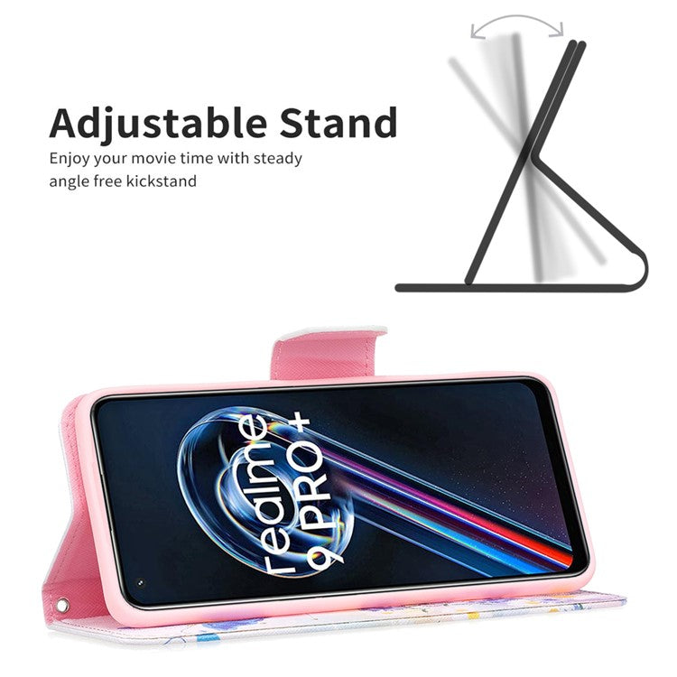 For Realme 9 Pro+ Pattern Printing PU Leather Case Magnetic Closure Stand Wallet Style Flip Cover - Butterfly and Flowers
