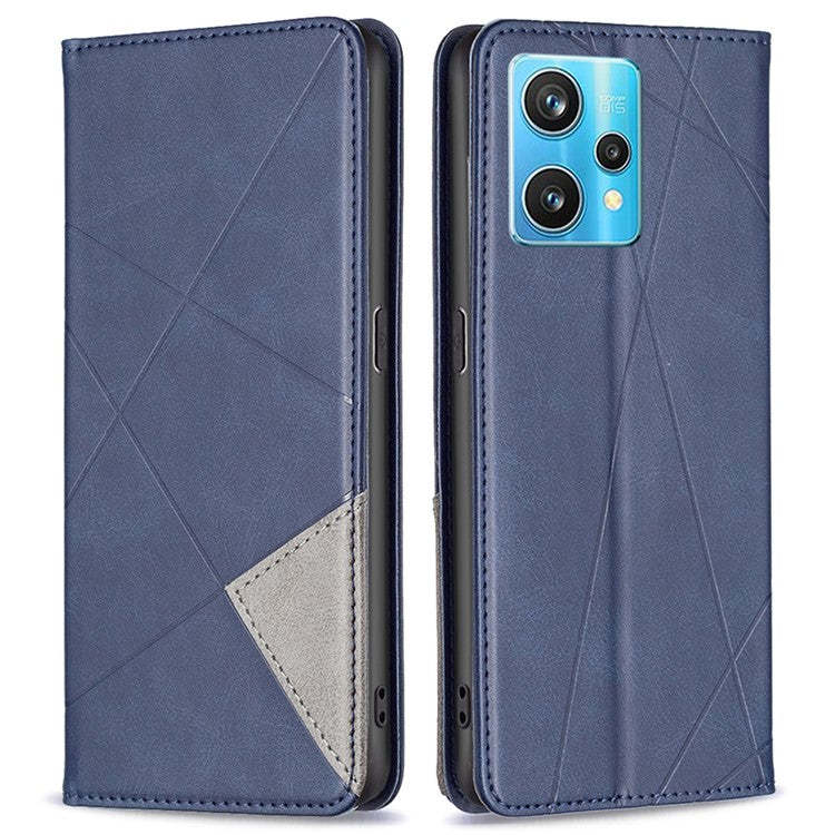 For Realme 9 Pro+ Imprinting Pattern Splicing Design Cover with Card Slots PU Leather + TPU Stand Cell Phone Shell - Blue