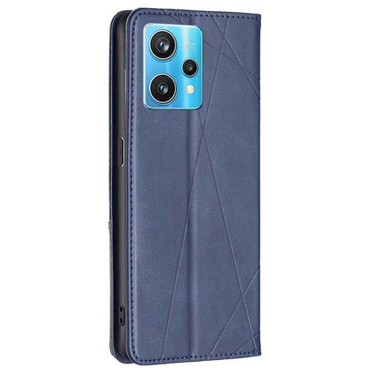For Realme 9 Pro+ Imprinting Pattern Splicing Design Cover with Card Slots PU Leather + TPU Stand Cell Phone Shell - Blue