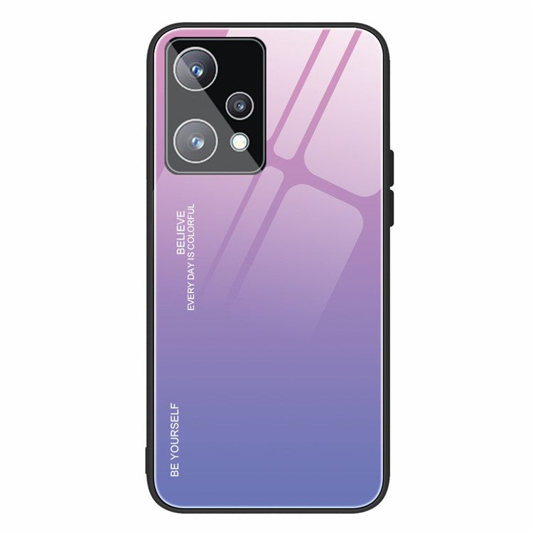 For Realme 9 Pro 5G / 9 5G / V25 Hard Tempered Glass Back + Soft TPU Edge Hybrid Phone Case Gradient Color Cellphone Protective Cover - Pink / Purple