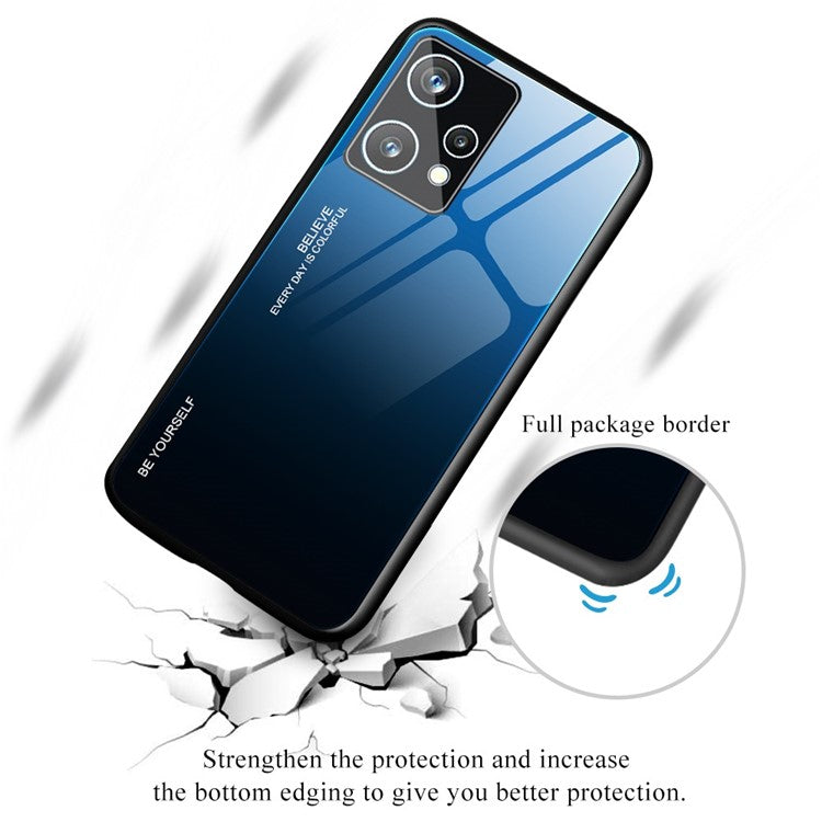 For Realme 9 Pro 5G / 9 5G / V25 Hard Tempered Glass Back + Soft TPU Edge Hybrid Phone Case Gradient Color Cellphone Protective Cover - Cyan / Blue