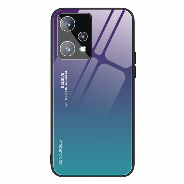For Realme 9 Pro 5G / 9 5G / V25 Hard Tempered Glass Back + Soft TPU Edge Hybrid Phone Case Gradient Color Cellphone Protective Cover - Purple / Blue
