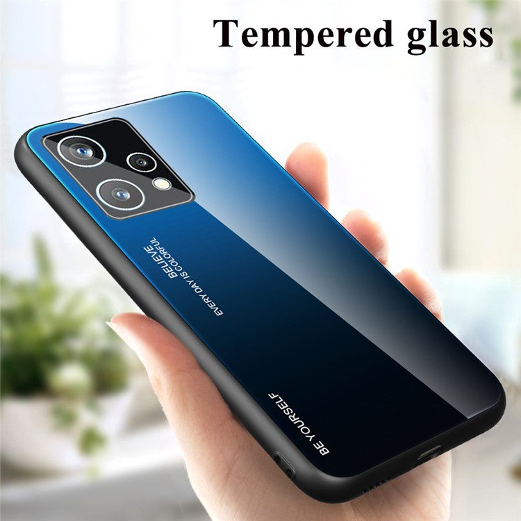 For Realme 9 Pro+ Gradient Color Hybrid Tempered Glass + TPU Case Shockproof Mobile Phone Cover - Blue/Black