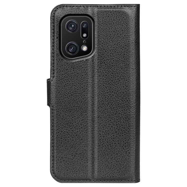 Litchi Texture Leather Cover for Oppo Find X5 Pro, Magnetic Clasp Wallet Stand Protective Phone Case - Black