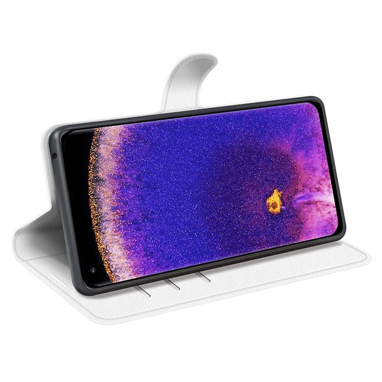 Litchi Texture Leather Cover for Oppo Find X5 Pro, Magnetic Clasp Wallet Stand Protective Phone Case - White