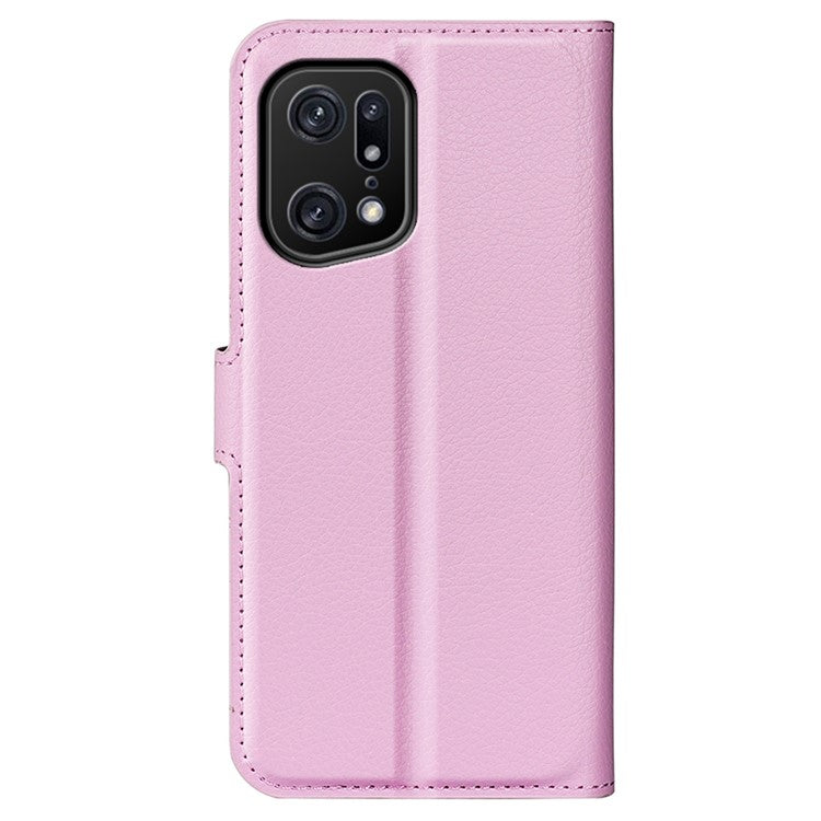 Litchi Texture Leather Cover for Oppo Find X5 Pro, Magnetic Clasp Wallet Stand Protective Phone Case - Pink
