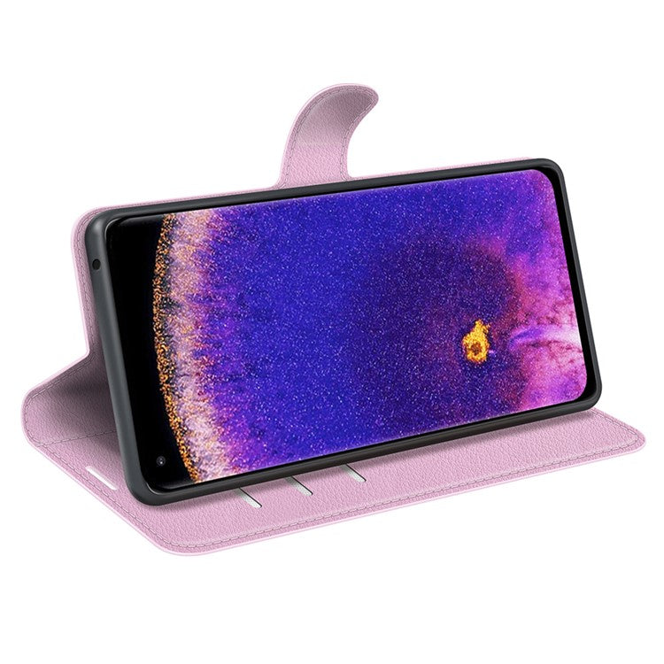 Litchi Texture Leather Cover for Oppo Find X5 Pro, Magnetic Clasp Wallet Stand Protective Phone Case - Pink