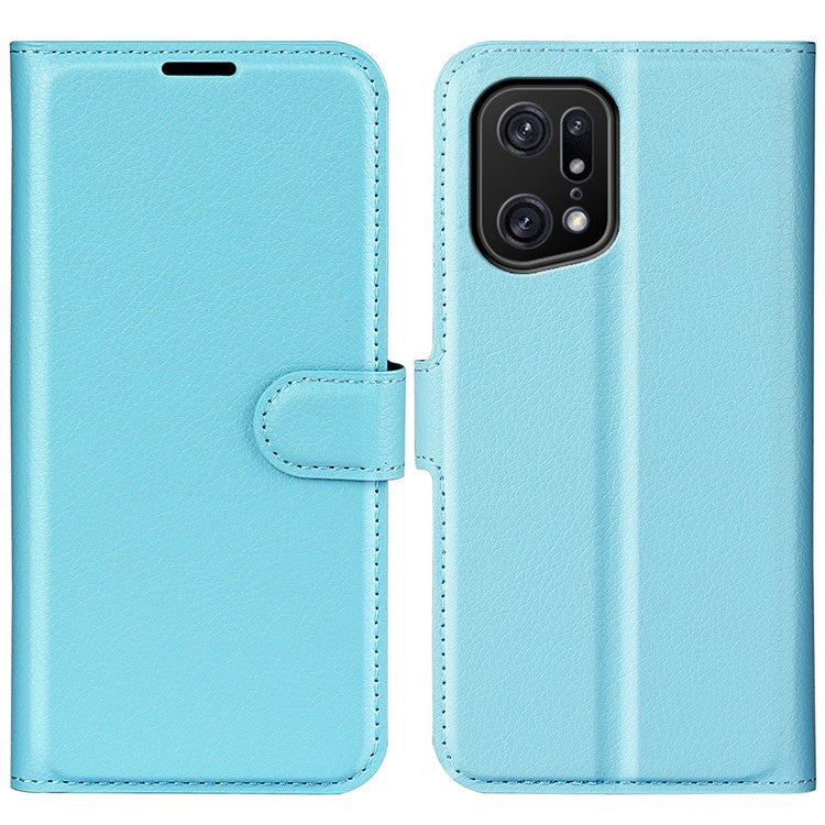 Litchi Texture Leather Cover for Oppo Find X5 Pro, Magnetic Clasp Wallet Stand Protective Phone Case - Blue