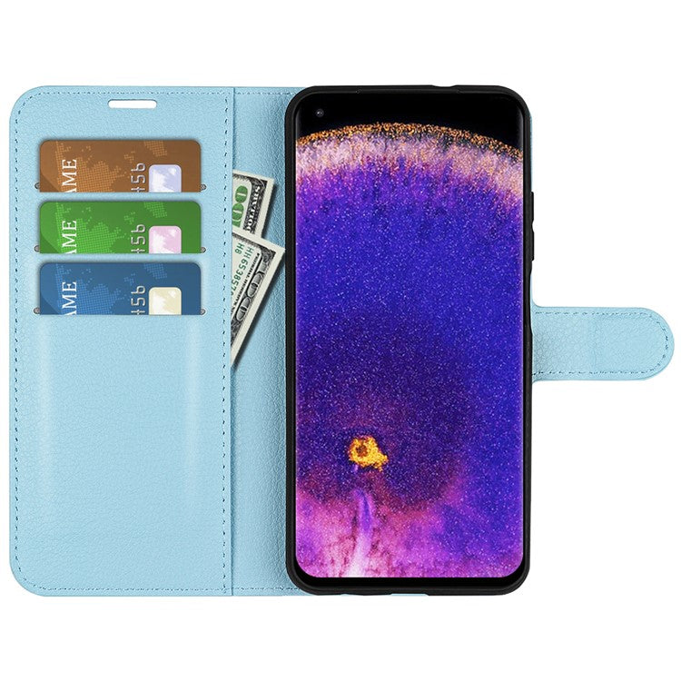 Litchi Texture Leather Cover for Oppo Find X5 Pro, Magnetic Clasp Wallet Stand Protective Phone Case - Blue