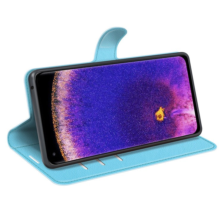 Litchi Texture Leather Cover for Oppo Find X5 Pro, Magnetic Clasp Wallet Stand Protective Phone Case - Blue