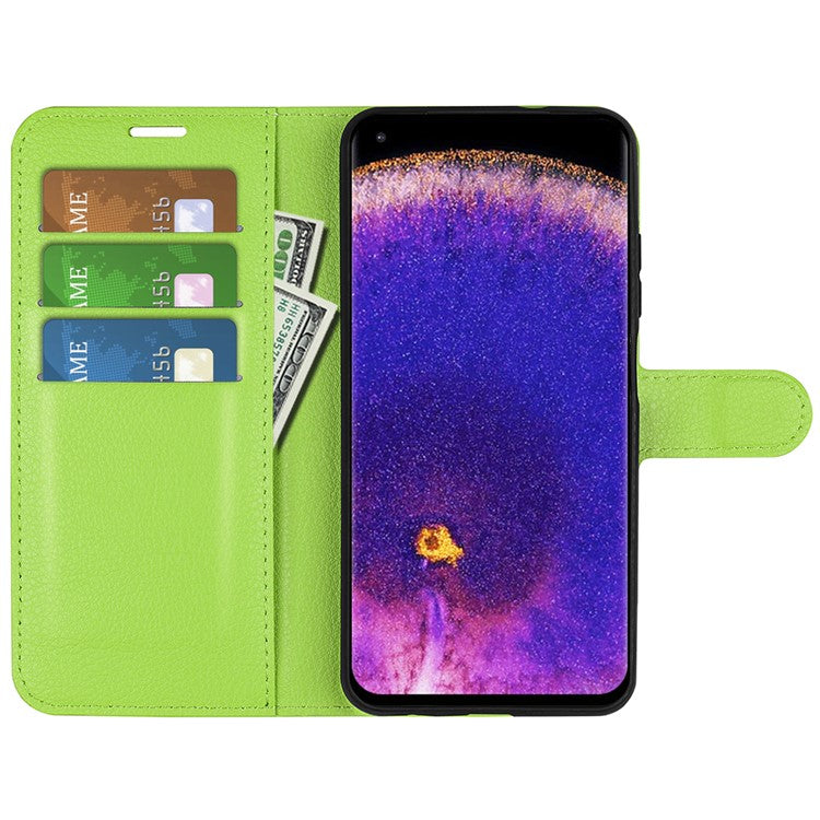 Litchi Texture Leather Cover for Oppo Find X5 Pro, Magnetic Clasp Wallet Stand Protective Phone Case - Green