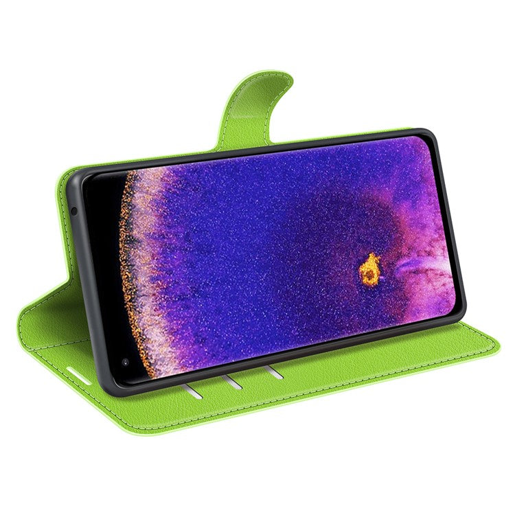 Litchi Texture Leather Cover for Oppo Find X5 Pro, Magnetic Clasp Wallet Stand Protective Phone Case - Green