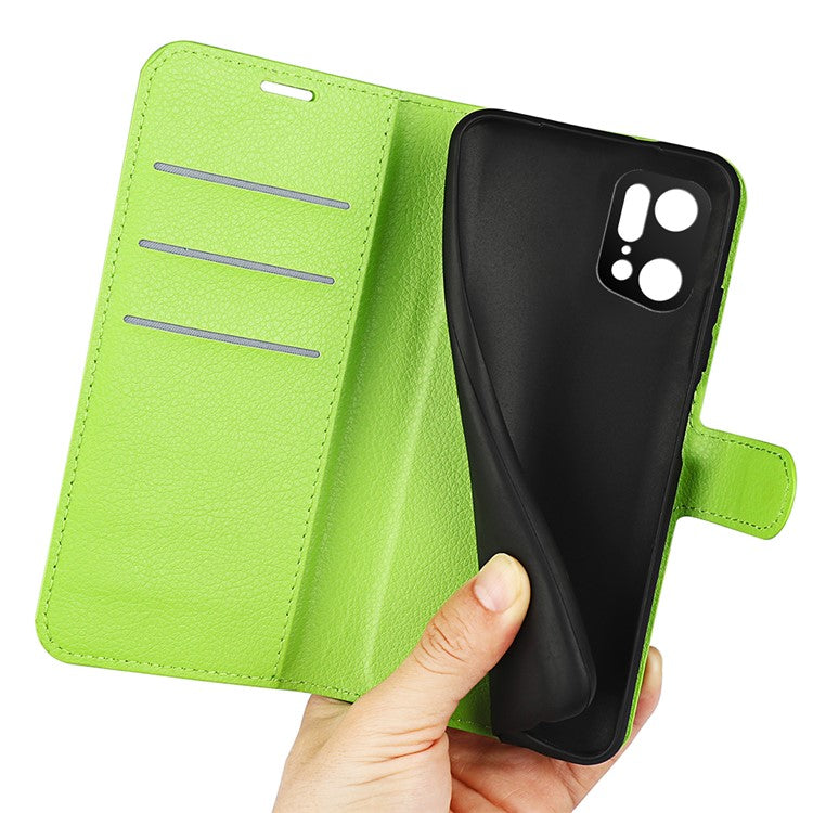 Litchi Texture Leather Cover for Oppo Find X5 Pro, Magnetic Clasp Wallet Stand Protective Phone Case - Green