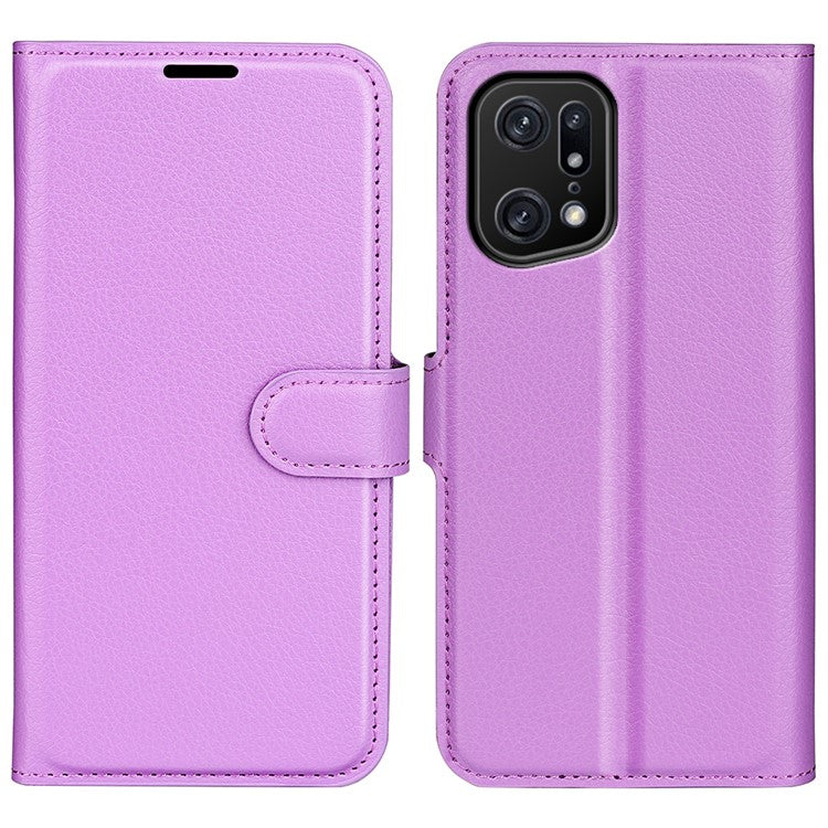 Litchi Texture Leather Cover for Oppo Find X5 Pro, Magnetic Clasp Wallet Stand Protective Phone Case - Purple