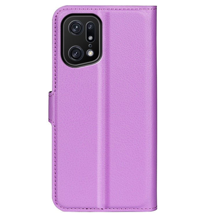 Litchi Texture Leather Cover for Oppo Find X5 Pro, Magnetic Clasp Wallet Stand Protective Phone Case - Purple