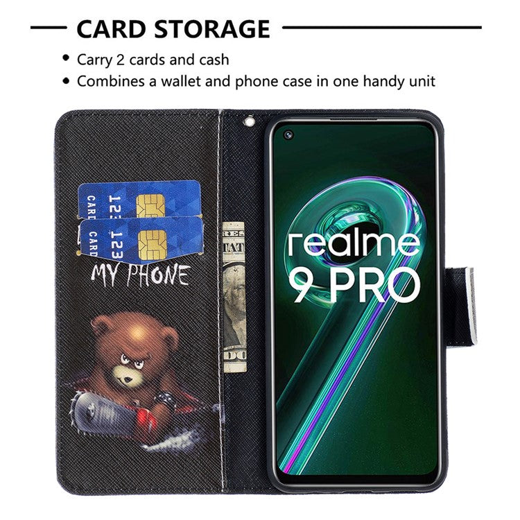 BF Pattern Printed Leather Case Series-1 for Realme 9 Pro 5G / 9 5G / V25 Anti-scratch Pattern Printed Wallet Stand Phone Case Shell - Bear