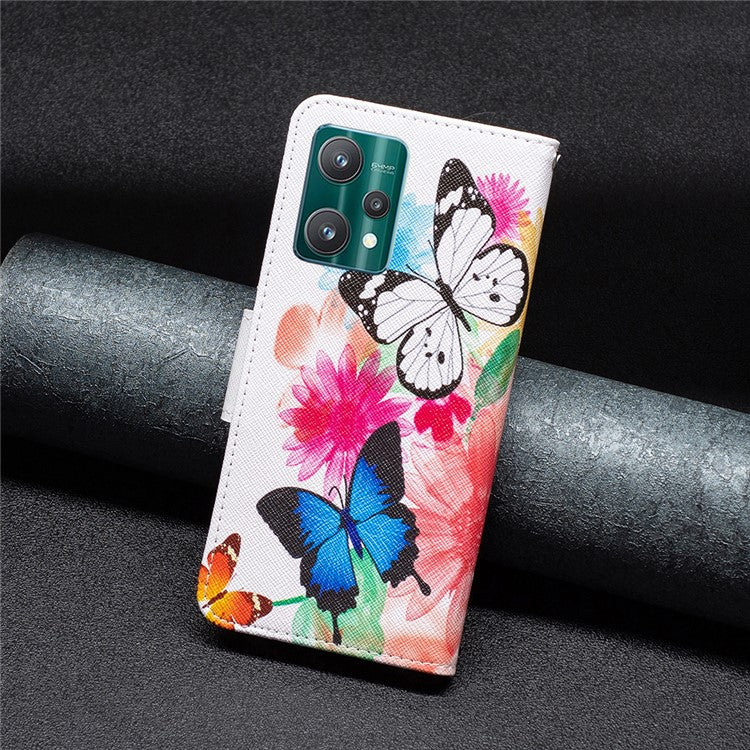 BF Pattern Printed Leather Case Series-1 for Realme 9 Pro 5G / 9 5G / V25 Anti-scratch Pattern Printed Wallet Stand Phone Case Shell - Two Butterflies