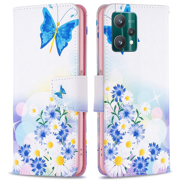 BF Pattern Printed Leather Case Series-1 for Realme 9 Pro 5G / 9 5G / V25 Anti-scratch Pattern Printed Wallet Stand Phone Case Shell - Butterfly and Flowers