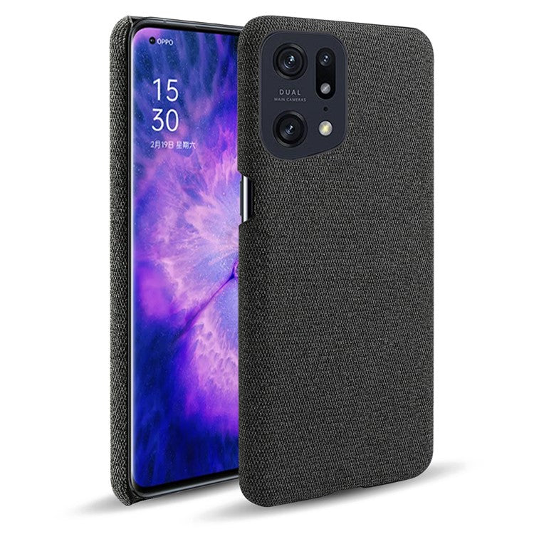 Slim Phone Case for Oppo Find X5 Pro Solid Color Cloth Texture + PC Protector Heat Dissipation Incomplete Covering Back Shell - Black